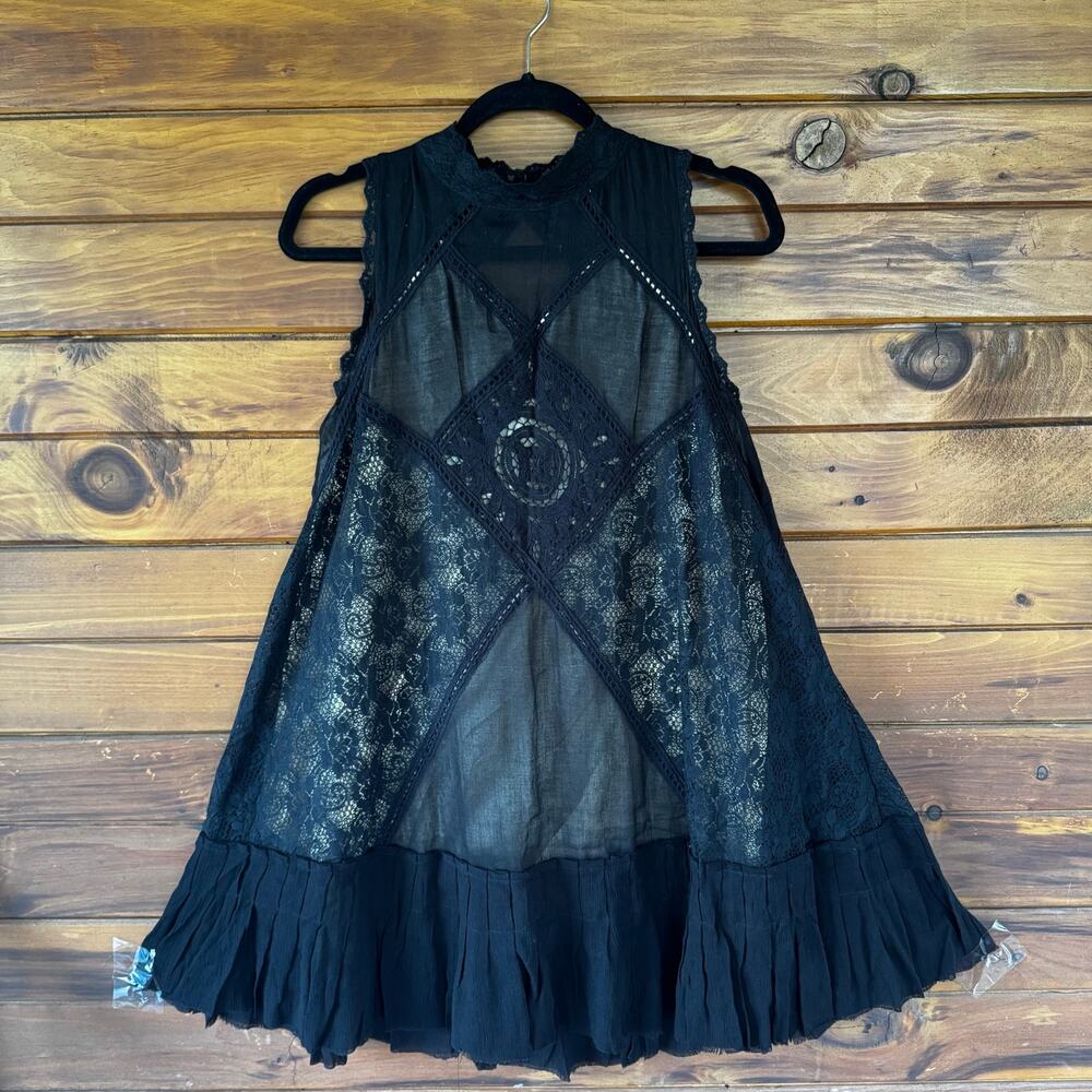 FREE PEOPLE | Angel Lace Coquette Cotton RawHem Mini Babydoll Dress Size Small